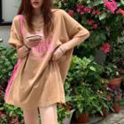 Short-sleeve Round-neck Print Medium Long Top