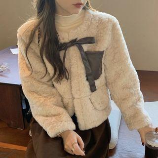 High-waist A-line Accordion Pleat Midi Skirt / Fleece Bow Pocket-detail Long-sleeve Top