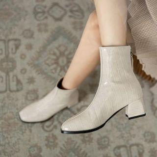Block-heel Faux Croc Grain Short Boots
