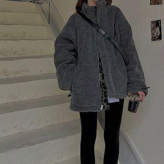 Reversible Leopard Print Fleece Jacket As Shown In Figure - One Size