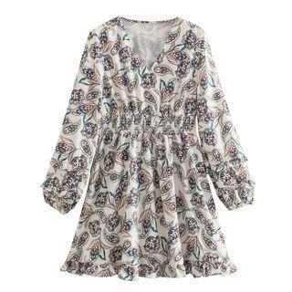 Balloon-sleeve Print Mini A-line Dress