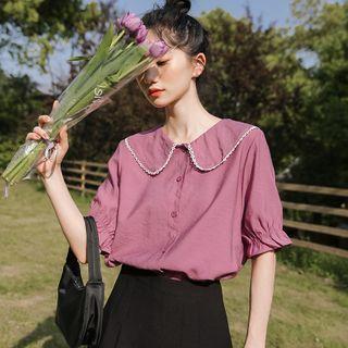 Elbow-sleeve Doll-collar Shirt