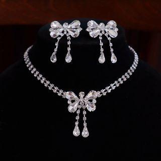 Wedding Bow Rhinestone Dangle Earring / Necklace / Set