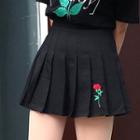 Rose Embroidered Pleated Skirt