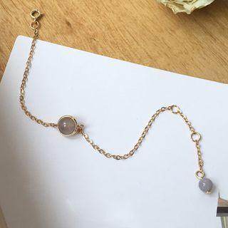 Agate Bead Alloy Bracelet 1484 - Gray Agate Bead - Gold - One Size