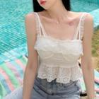 Lace Cropped Camisole Top White - One Size