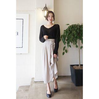 Tie-waist A-line Long Skirt