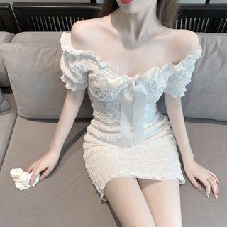 Bow Accent Off-shoulder Mini A-line Dress