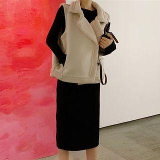 Faux Shearling Vest / Midi Knit Dress