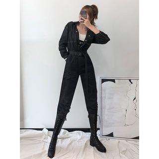 Elastic-waist Stitched Jumpsuit