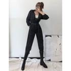 Elastic-waist Stitched Jumpsuit