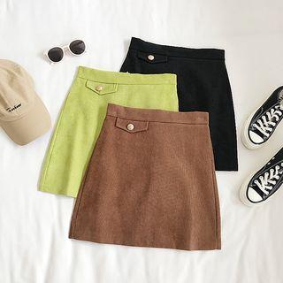Buttoned Corduroy Mini Pencil Skirt