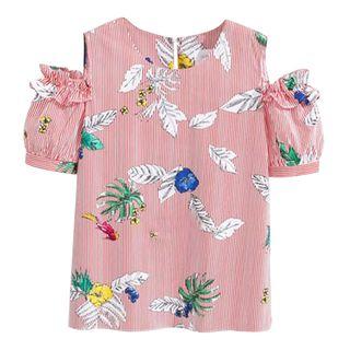 Elbow-sleeve Cutout Floral Print Top
