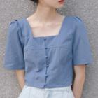 Square-neck Elbow-sleeve Cropped Blouse
