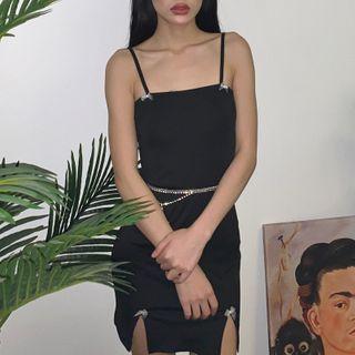 Bow Detail Spaghetti Strap Mini Sheath Dress