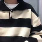 Polo Collared Striped Sweater Stripe - One Size