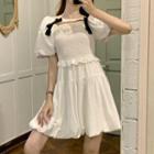 Puff-sleeve Frill Trim Mini Corset Dress