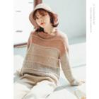 Lace Trim Color Block Sweater As Shown In Figure - One Size