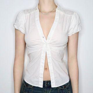 Short-sleeve Shirred Slit Shirt