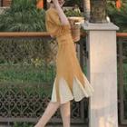 Set: Short-sleeve Crop Top + Ruffle Midi Skirt