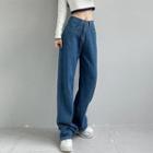 Mid Rise Patterned Washed Wide Leg Jeans