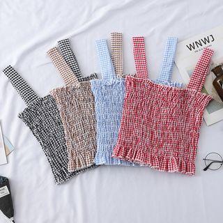Sleeveless Gingham Smocked Top