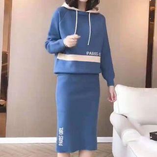 Set: Lettering Hoodie + Straight-fit Skirt