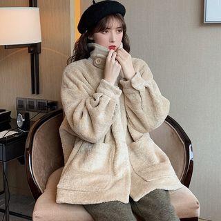 Stand Collar Fleece Button Jacket As Shown In Figure - One Size