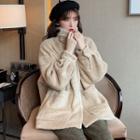 Stand Collar Fleece Button Jacket As Shown In Figure - One Size