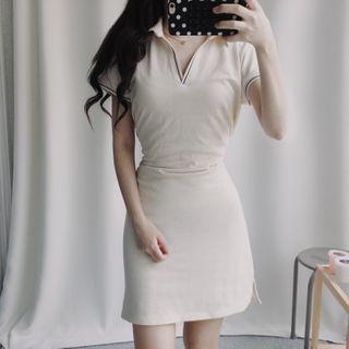 Plain Short-sleeve A-line Polo Dress