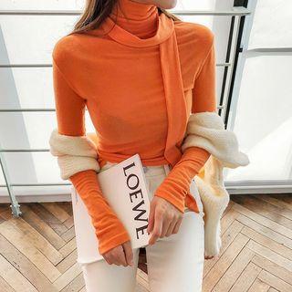 Inset Scarf Mock-neck Slim-fit Top