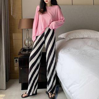 Sheer See-through Open Back Long-sleeve T-shirt / Wide-leg Pants
