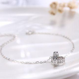 925 Sterling Silver Rhinestone Interlocking Hoop Pendant Necklace 925 Sterling Silver - As Shown In Figure - One Size