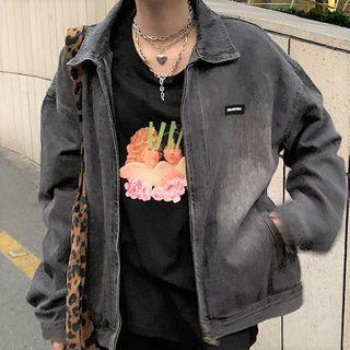 Distressed Denim Zip-up Jacket