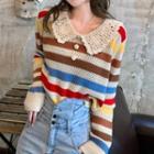 Striped Sweater Almond & Coffee & Blue - One Size