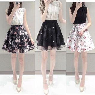 Sleeveless Frilled-trim Panel Floral A-line Dress