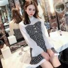 Chiffon-sleeve Tweed A-line Dress