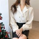 Pinstriped Double-breasted Long-sleeve Shirt