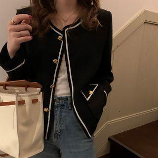 Long-sleeve Round-neck Cropped Contrast Trim Jacket