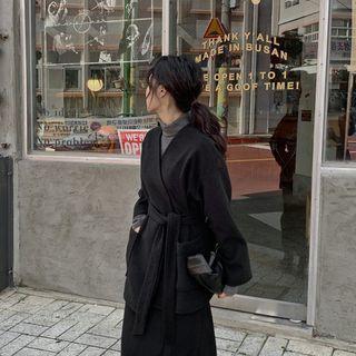 Collarless Wrap Jacket With Sash