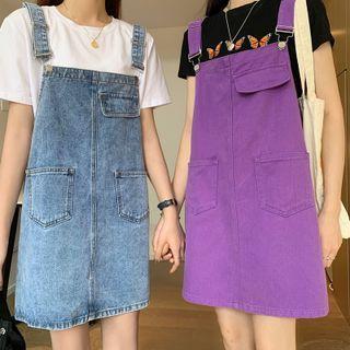 Pocket Denim Mini Overall Dress