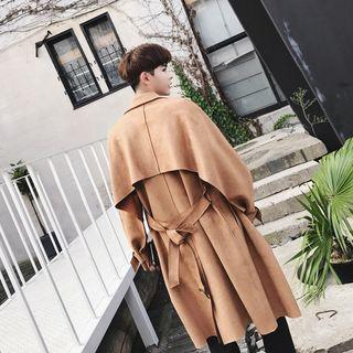 Faux-suede Tie-waist Trench Coat