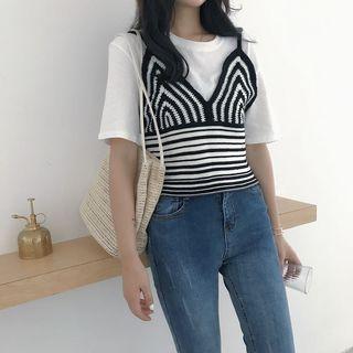 Patterned Spaghetti Strap Top / Short-sleeve T-shirt