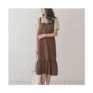 Frilled-hem Button-detail Jumper Dress