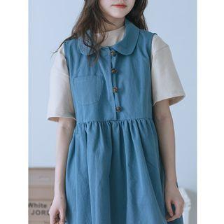 Sleeveless Peter Pan Collar Button-up A-line Dress
