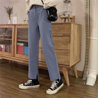 Slit-side Plain Straight-cut Pants