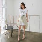 Set: Frill-sleeve Lettering T-shirt Dress + Lace Skirt