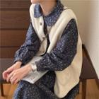 Collared Floral Midi A-line Dress / Button-up Vest
