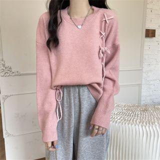 Round Neck Strappy Long-sleeve Knit Top