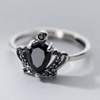 Crown Rhinestone Sterling Silver Ring S925 Silver - Black - One Size